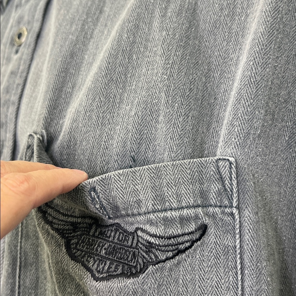 Harley Davidson - Vintage Gray Stonewashed Harley  Button Down Shirt Size Medium - Picture 7 of 11